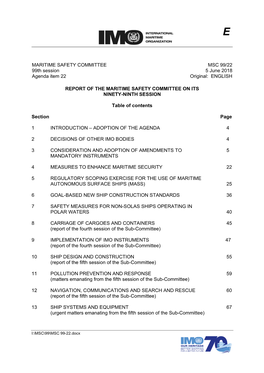 MSC 99/22 99Th Session 5 June 2018 Agenda Item 22 Original: ENGLISH