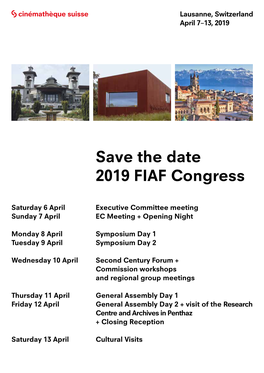 Save the Date 2019 FIAF Congress