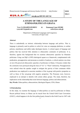 A Study of the Language of Ethno-Politics in Ghana