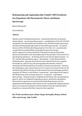 Reinterpreting and Augmenting John Tyndall's 1859 Greenhouse Gas