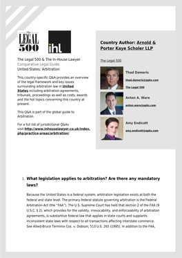 Comparative Legal Guide, United States: Arbitration