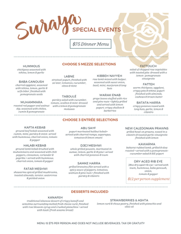 Suraya Special Event Dinner Menus