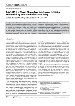 CAY10499, a Novel Monoglyceride Lipase Inhibitor Evidenced by an Expeditious Mglassay Giulio G