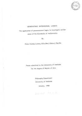 GENERATING INTENSIONAL LOGICS to Investigote Certoin the Opplicotion of Poroconsistent Logics Oreos of the Boundories of Mothemotics