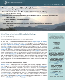 Taiwan's Internal and External Climate Policy Challenges I-Wei Jennifer Chang Implications of US-China Tech War for Taiwan's