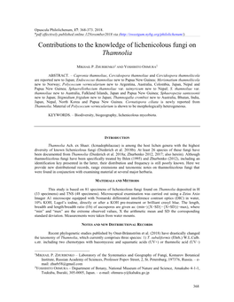 Contributions to the Knowledge of Lichenicolous Fungi on Thamnolia