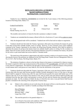 Special Conditions of Tender Pok Hong Estate –Cooked Food Stall