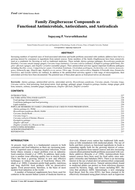 Family Zingiberaceae Compounds As Functional Antimicrobials, Antioxidants, and Antiradicals