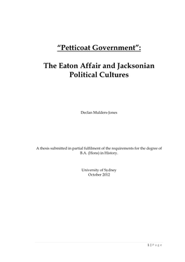 “Petticoat Government”: the Eaton Affair and Jacksonian Political