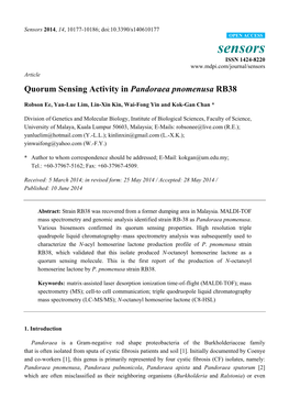 Quorum Sensing Activity in Pandoraea Pnomenusa RB38