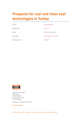 Prospects for Coal and Clean Coal Technologies in Turkey