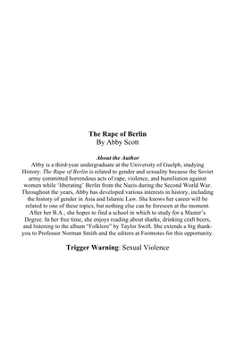 The Rape of Berlin by Abby Scott Trigger Warning: Sexual Violence