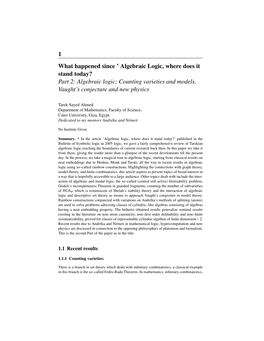 Algebraic Logic, Where Does It Stand Today? Part 2: Algebraic Logic; Counting Varieties and Models, Vaught’S Conjecture and New Physics