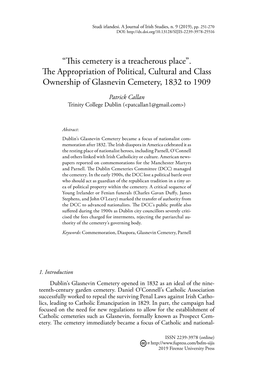 “This Cemetery Is a Treacherous Place”. the Appropriation of Political, Cultural and Class Ownership of Glasnevin Cemetery, 1832 to 1909