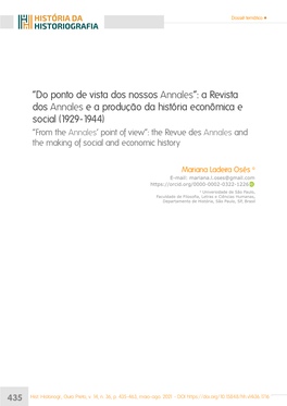 A Revista Dos Annales E a Produção Da História Econômica E Social