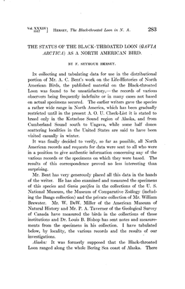 The Status of the Black-Throated Loon (Gavia Arctica) As a North American Bird