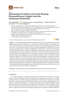 Metasomatic Evolution of Coesite-Bearing Diamondiferous Eclogite from the Udachnaya Kimberlite
