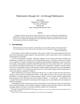 Mathematics Through Art - Art Through Mathematics