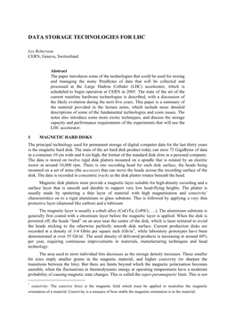 Data Storage Technologies for Lhc