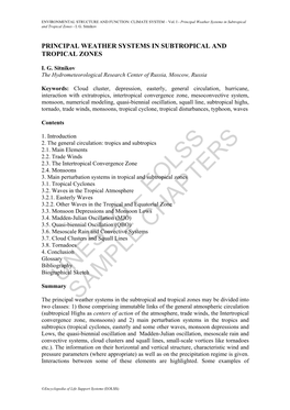 Principal Weather Systems in Subtropical and Tropical Zones - I