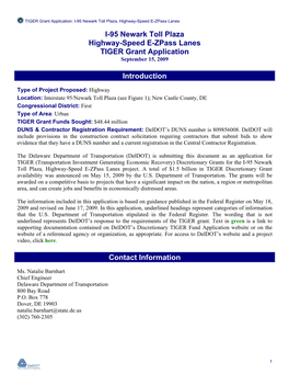 I-95 Newark Toll Plaza Grant Application