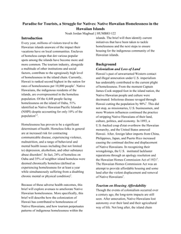 Native Hawaiian Homelessness in the Hawaiian Islands Noah Jordan Magbual || HUMBIO 122 Introduction Islands