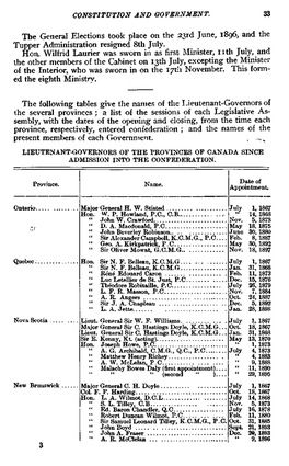 The General Elections Took Place on the 23Rd June, 1896, and the Tupper Administration Resigned 8Th July