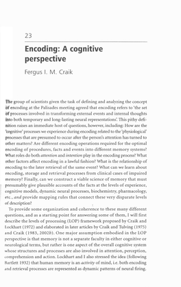 Encoding: a Cognitive Perspective Fergus I