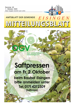 Und Mitteilungsblatt Ausgabe 40 Vom 01. Oktober 2020