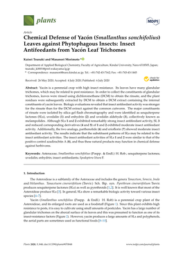 Smallanthus Sonchifolius) Leaves Against Phytophagous Insects: Insect Antifeedants from Yacón Leaf Trichomes