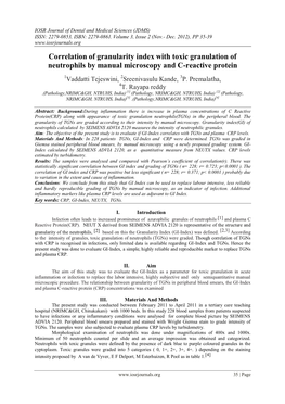 Correlation of Granularity Index with Toxic Granulation of Neutrophils by Manual Microscopy and C-Reactive Protein