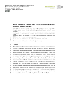 Silicon Cycle in the Tropical South Pacific: Evidence for an Active Pico-Sized Siliceous Plankton