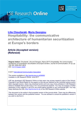 Hospitability: the Communicative Architecture of Humanitarian Securitization at Europe's Borders