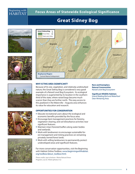 Great Sidney Bog Beginning with Focus Areas of Statewide Ecological Significance Habitat Great Sidney Bog