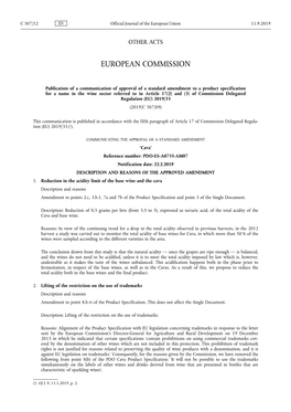 Publication of a Communication of Approval of a Standard Amendment