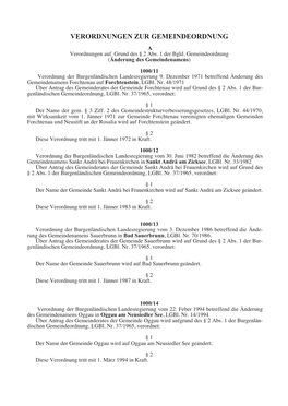 VERORDNUNGEN ZUR GEMEINDEORDNUNG a Verordnungen Auf Grund Des § 2 Abs