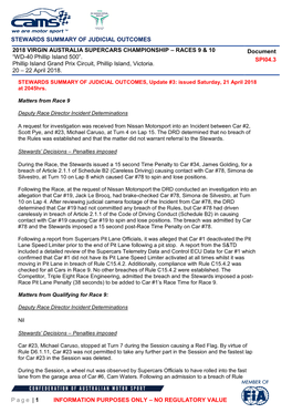 STEWARDS SUMMARY of JUDICIAL OUTCOMES Page