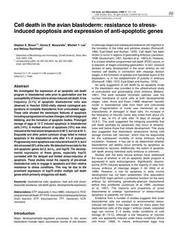 Cell Death in the Avian Blastoderm: Resistance to Stress- Induced Apoptosis and Expression of Anti-Apoptotic Genes