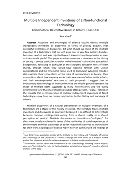 Multiple Independent Inventions of a Non‐Functional Technology Combinatorial Descriptive Names in Botany, 1640‐1830