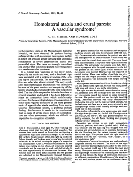 Homolateral Ataxia and Crural Paresis: a Vascular Syndrome1