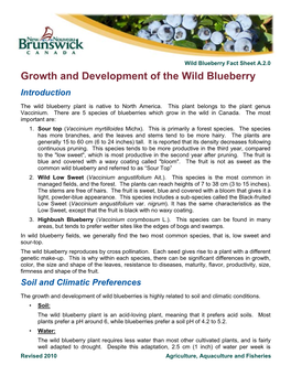 Growth and Development of the Wild Blueberry Introduction