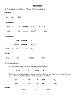 Mechanisms 1) Free Radical Substitution – Alkane