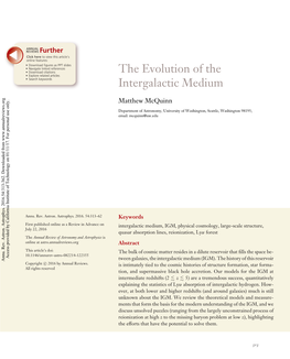 The Evolution of the Intergalactic Medium Access Provided by California Institute of Technology on 01/11/17