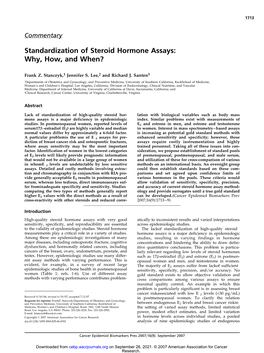 Standardization of Steroid Hormone Assays: Why, How, and When?