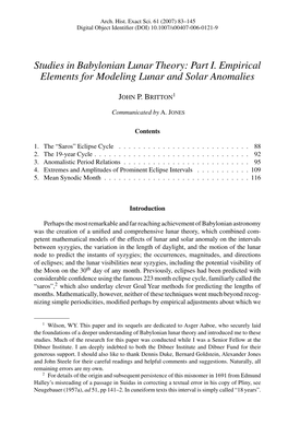 Studies in Babylonian Lunar Theory: Part I. Empirical Elements for Modeling Lunar and Solar Anomalies