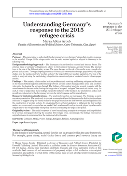 Understanding Germany's Response to the 2015 Refugee Crisis