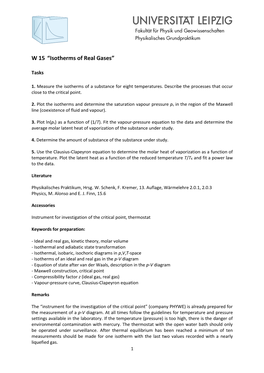 W 15 “Isotherms of Real Gases”