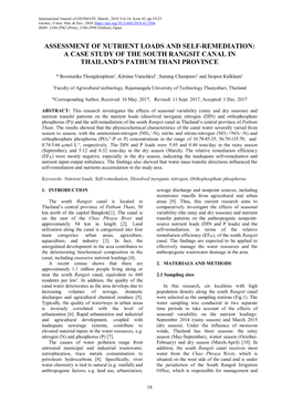 Assessment of Nutrient Loads and Self-Remediation: a Case Study of the South Rangsit Canal in Thailand’S Pathum Thani Province