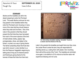 Parashat Ki Tavo SEPTEMBER 20, 2020 Taught By: Isaac &