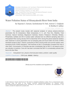 Water Pollution Status of Hiranyakeshi River from India by Rajaram S